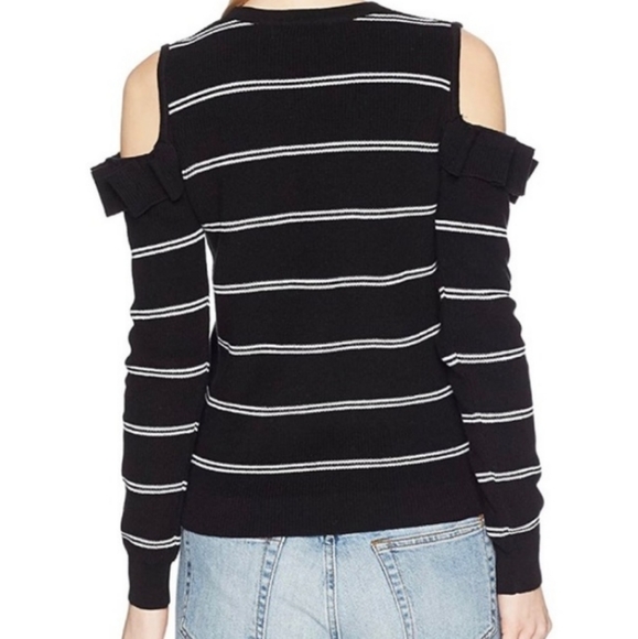 Black Stripe Cold Shoulder Sweater - Picture 2 of 5